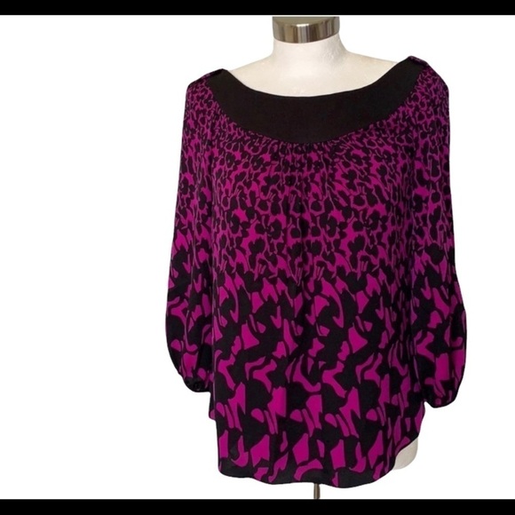 DIANE VON FURSTENBERG PURPLE BLACK SILK TOP SIZE 2 - Picture 1 of 4